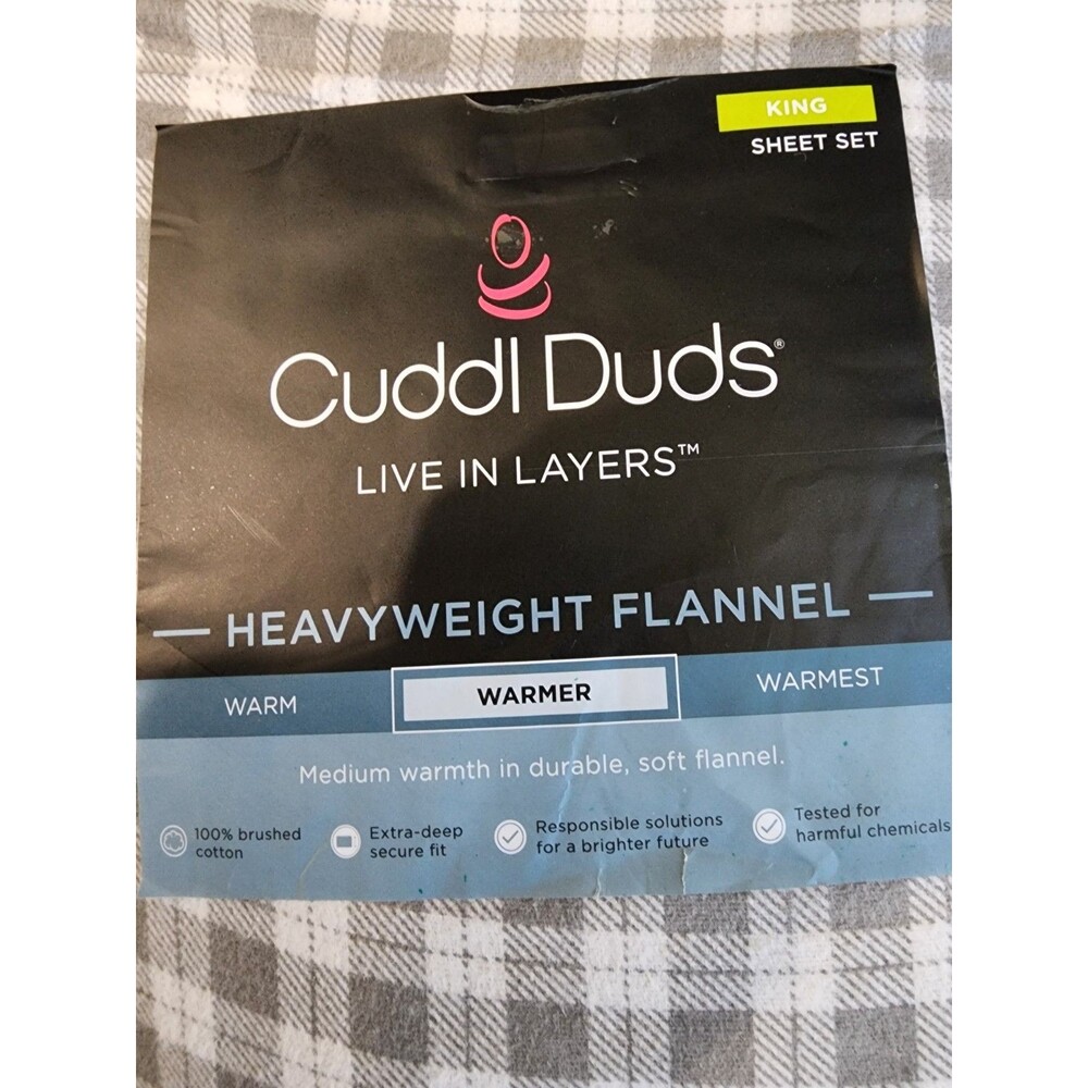 NEW Cuddl Duds KING Heavyweight Flannel Sheet Set Plaid Brushed Cotton Durable - Picture 3 of 5